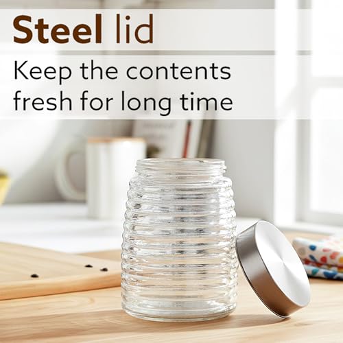 Image of Cutting EDGE 1350ml Borosilicate Glass Jar with Stainless Steel Lid - Airtight Round Transparent Kitchen Storage Container Set of 2 for Snacks, Dry Fruits, Masala, Pickles, Coffee & Food Essentials