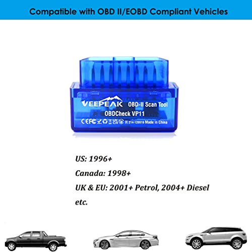 image for Veepeak Mini Bluetooth OBD II Scanner Adapter Car Diagnostic Code Read
