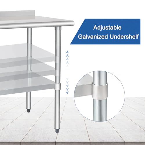 Image of HARDURA Stainless Steel Table Prep Work Table 30 x 36 Inches NSF Heavy Duty Commercial with Undershelf and Backsplash for Food Prep