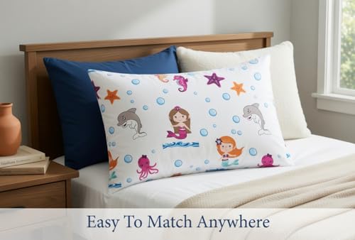 Image of Everyday Kids 2-Pack Toddler Travel Pillowcases -100% Soft Microfiber, Breathable and Hypoallergenic - 14 inch by 20 inch Kids Pillowcases fits Pillows 14x19, 13x18 or 12x16, Undersea Mermaid Adventure