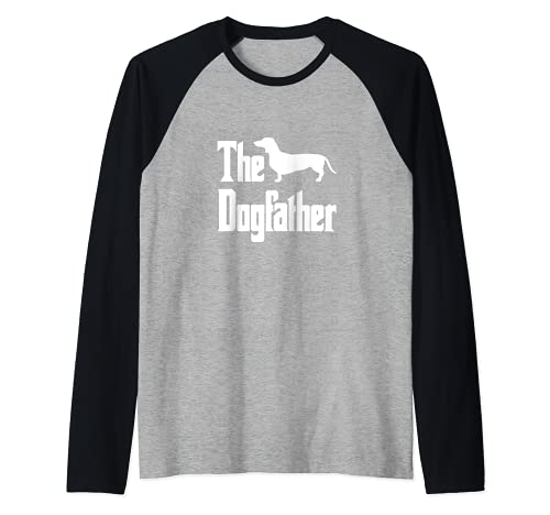 The Dogfather - funny dog gift, funny Dachshund Raglan Baseball Tee, Black