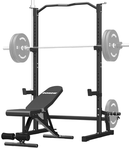 DONOW Olympic Weight Bench with Squat Rack Adjustable Workout Bench with Rack for Bench Press Sthrength Training (Black with Safety Catched)