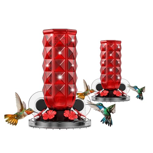 MrCrafts 2Pcs Window Hummingbird Feeder 16oz - Attract 8X More Hummingbirds with Red Diamond-Textured Glass, Ideal for Attracting Wild Birds Outdoor, Bird Watching Gift for Women & Nature Lovers