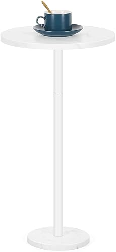 Miniatura 3 de OYEAL Mesa auxiliar de bebida para exteriores, pequeña mesa de pedestal redonda con base de mármol, mesa de café blanca para patio, sofá, silla,