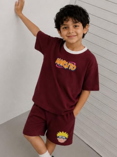 Image of Nap Chief Kids Cotton Naruto Print Co-Ord Set for Boys & Girls | Half Sleeve T-Shirt & Shorts Set | Soft Casual Summer Wear