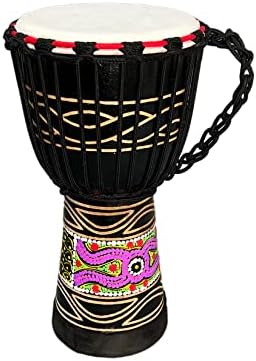 BORIYAM Djembe Drum Professionally Hand Carved, Goatskin Drum Head, From West African Style Tambourine, Bongo, Percussion (Black Clouds)