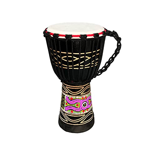BORIYAM Djembe Drum Professionally Hand Carved, Goatskin Drum Head, From West African Style Tambourine, Bongo, Percussion (Black Clouds)