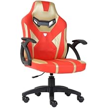 Modern-Depo Video Gaming Chair Ergonomic Office Desk Chair for Teenagers Juniors, High Back Swivel Racing Computer Chair, Height Adjustable Student Gaming Chair, Red Gold