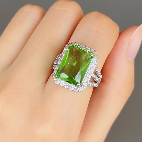 14x18mm Radiant Cut Simulated Green Amethyst Halo Ring - 925 Sterling Silver Engagement Wedding Band, Stackable Anniversary Jewelry Gift for Her3