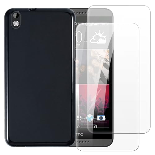 Shantime Case with 2 Pack Screen Protector Combo Compatible with HTC Desire 816, Shockproof Cover and Tempered Glass Set for Full Body Safety(Black)