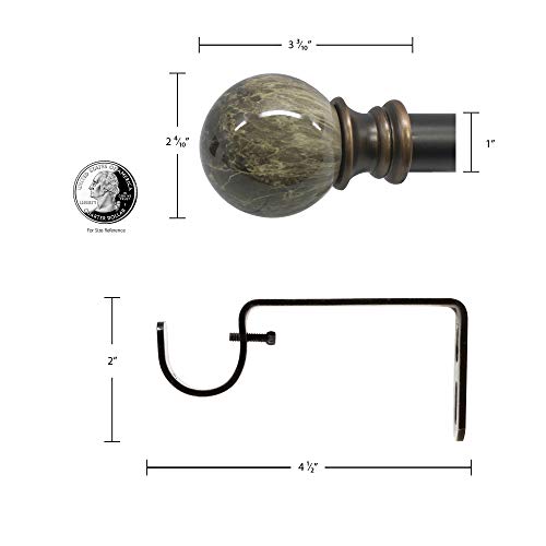 Decopolitan 29653-36Br Marble Ball Single Curtain Rod Set, 36 To 72 Inches, Brown #TOP4