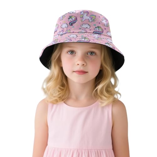 Kids Bucket Hat Cute Unicorn Summer Fisherman Caps Outdoor Protection Sun Hat for Toddler Boys Girls