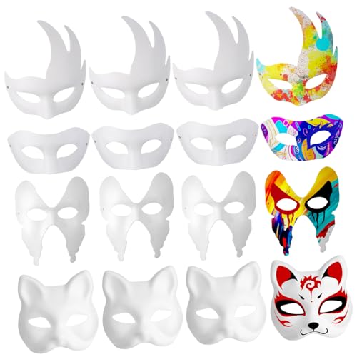 Masques blancs papier pour décoration DIY de chat accessoire costume carnaval
