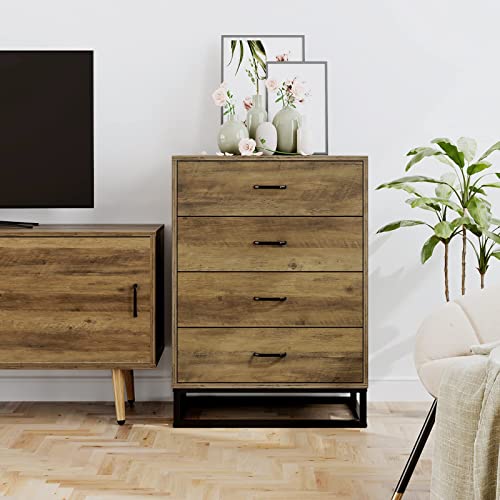 Urkno Chest Of Drawers, Wood 4 Drawer Dresser For Bedroom, Nightstand For Bedroom, Living Room, Entryway, Closet, Easy Assembly, Rustic Brown #TOP3
