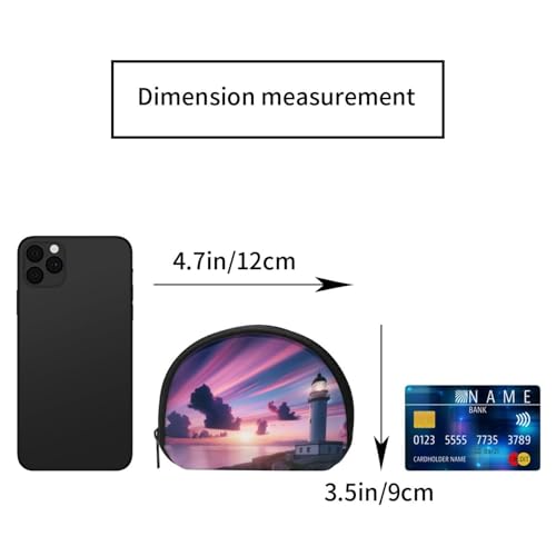 Portable Coin Purse Sunset-Lighthouse-Ocean-Sea Mini Zippered Money Pouch Card Holder2