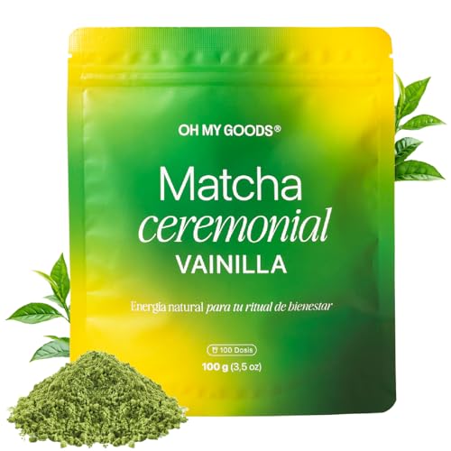 OMG Matcha Ceremonial Premium (100g) | Sabor Vainilla | Té Verde Matcha en Polvo | 100% Natural | Ideal para Ceremonia y Latte | Sin Gluten y Sin Azúcar | Green Drink