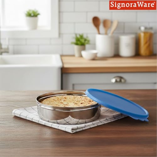 Image of SignoraWare Stainless Steel Medium Khakra Box /Container | Airtight & Leakproof | Compact & Stylish Design for Kitchen & Travel Use | Ideal for Khakhra, Snacks & Dry Fruits (2.6 LTR | TBlue)