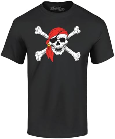 shop4ever Pirate Skull and Crossbones T-Shirt for Men - Pirate Fl...
