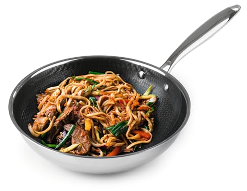 Kochwerk Rachs Pfanne Wok mit Wabenstruktur Ø 28 cm | Wok Edelstahl antihaftbeschichtet für fettarmes Braten ohne Kleben | für alle Herdarten, auch Induktion | Bratpfanne mit Cool-Touch-Griff