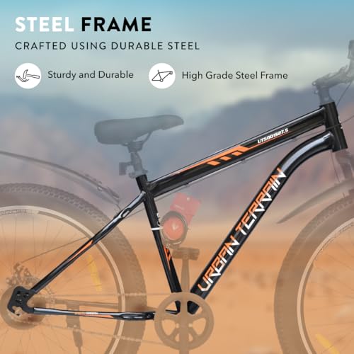 Urban Terrain Bolt Cycle 27.5 inch Single Speed Bike with Front Suspension, Disc Brake, Bell & Lock Bicycle for Men Mountain Bike UT5001S27.5ACC | Ideal for 15+ Years, Unisex, Frame : 17.5 inch Black 6 41LDtA98wjL
