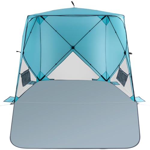 Beach Tent,Beach Sun Shelter with UPF 50+UV Protection with Extendable Floor mat for 3-4 Person, Waterproof Portable Easy Setup Beach Canopy Shade Tent for Outdoor Camping, Picnics
