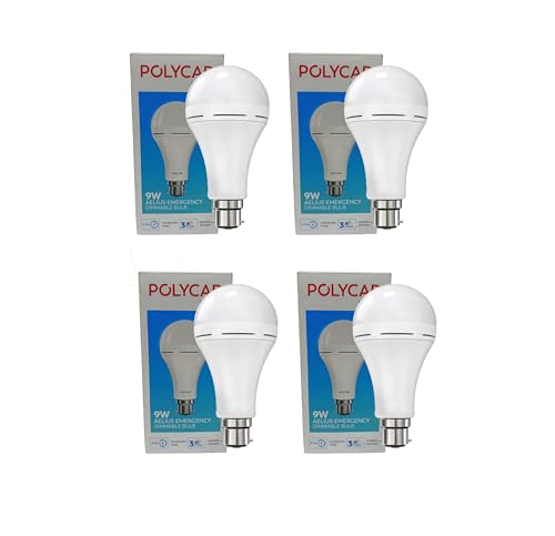 Image of AELIUS LED Emergency Dimmable Bulb 9w A70 6500K | Energy-Efficient Bright White Light | 3-Step Dimmable | Upto 12 Hours Backup | Emergency Light for Home, Office & Shops (Cool White, Pack of 4)