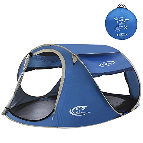 G4Free Pop up Tents 3-4 Person UV Protection,Ventilated [2 Door] [2 Mesh Window][Roof Sky Window],Baby Family Privacy Dome Tent Shelter for Outdoor, Beach, Traveling, Backyard, Backpacking (Blue)