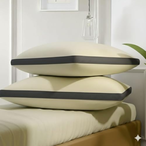 Image of Luxury Set of 2 Gusset Pillow | 3D Virgin Fiber Filled Premium Microfiber | Soft & Firm Neck Support Sleeping Pillow | 12x20 Inch