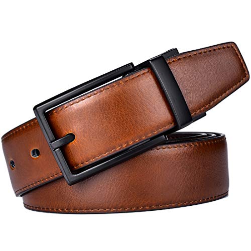 Image of beltox fine Men's Dress Belt Leather Reversible 1.25 inch Wide Rotated Buckle Gift Box