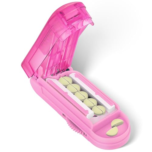 Image of Pill Cutter Splitter for Small and Tiny Pills, Pill Cutter for Small or Large Pills, Pill Splitter for Multiple Pills at a Time with Centering Device and Stainless Steel Blade (Pink)