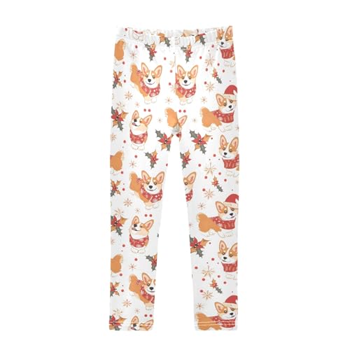 senya Girls Printed Leggings Yoga Pants Christmas Corgi Pattern for Kids in 4t to 10 Years, 4T