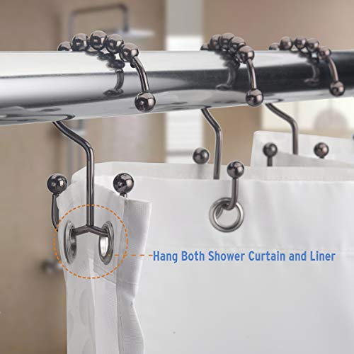 Amazer Shower Curtain Rings, Rust-Resistant Metal Double Shower Hooks For Curtain Rolling Shower Curtain Hooks Rings Shower Rings For Bathroom Shower Curtain Rod , Bronze, Set Of 12 Rings #TOP3