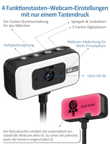 Danyesth Webcam 4K, Phasendetektions-Autofokus PC Kamera mit Mikrofon – Ansicht 6