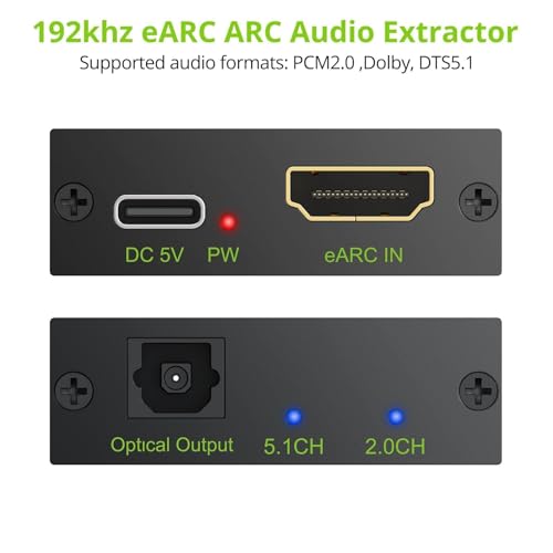 Image of LiNKFOR eARC Audio Extractor，eARC /ARC HDMI to Optical Audio Extractor, eARC /ARC Audio Converter, for HDTV to Soundbar,Wireless Headphones,Home Theater