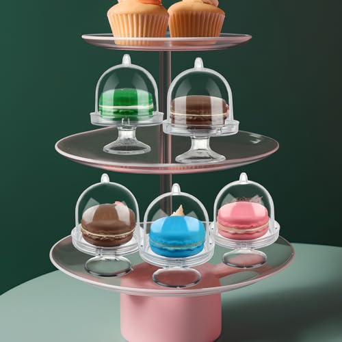 Maxcheck 12 Set Mini Cake Stand with Lid Plastic Cupcake Stand Plate Dome Cover Tea Party Cake Dome Clear Dessert Tray with Eat Me Tags for Birthday Wedding Party Supplies by Maxcheck - Image 6