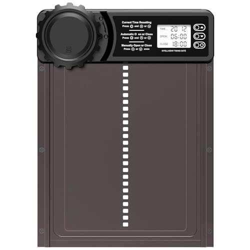 CHAMUTY Aluminum Automatische Hühnerklappe Batterie, Hühnerklappe Automatisch mit Wasserdicht Großes Display, Timer, Manuelle, Elektrische Hühnertür, Intelligenter Einklemmschutz