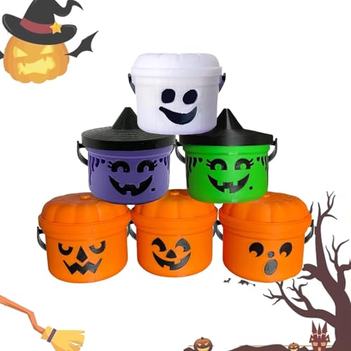 Spooky Mini Boo Bucket Figurines，Mini Boo Halloween Candy Bowl, Trick or Treat Halloween Candy Pumplin (6 Pcs)
