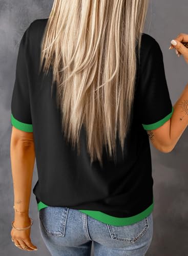 Image of Dokotoo Womens Tops 2026 Casual Summer Crewneck Short Sleeve Striped Color Block Knit High Low Trendy Pullover Sweaters