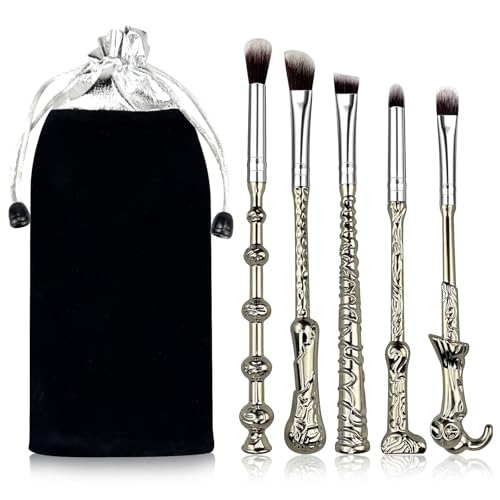MUIIGOOD Conjunto de 5 pincéis de maquiagem para varinha Harry Kit de presente de pincéis de maquiagem Potter, conjunto de pincéis cosméticos para base, corretivo, sobrancelha, rosto, pó, presente de