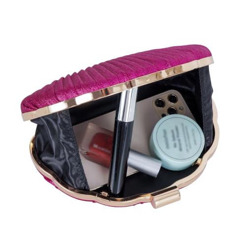 Image of Glitter Seashell Evening Clutch Purse Mini Chain Crossbody Bag Pu Leather Shell Pearl Shoulder Bag