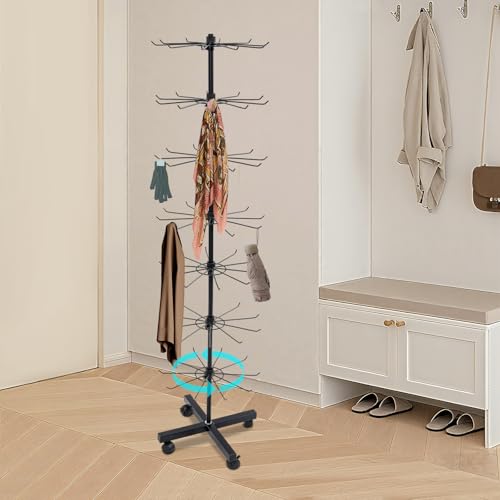 WYmaioyis Présentoir à bijoux à 7 étages rotatif à 360 ° en métal - Support rotatif pour chaîne, écharpe, chaussettes, carte postale - Noir – vue 3