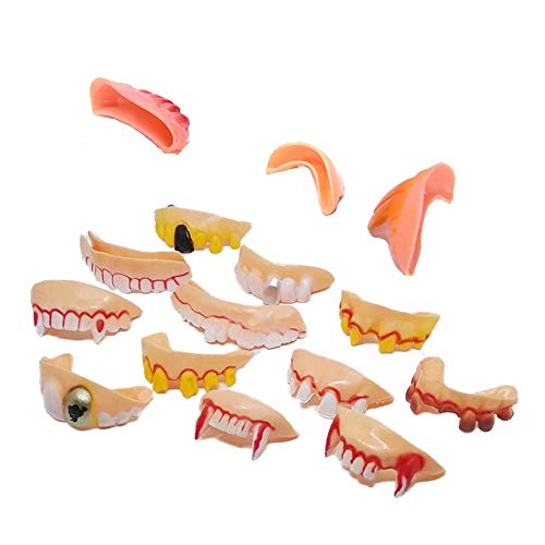 X Hot Popcorn 12 Pcs Funny Teeth Ugly Fake Teeth Prank Toy Plastic Troubled Teeth, for Halloween Christmas Decoration