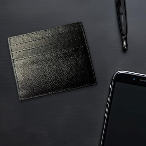 6 Card Minimalist Wallet for Men & Women - Genuine Leather Ultra Thin Black Credit Card Holder - Compatible with Amex Cards3