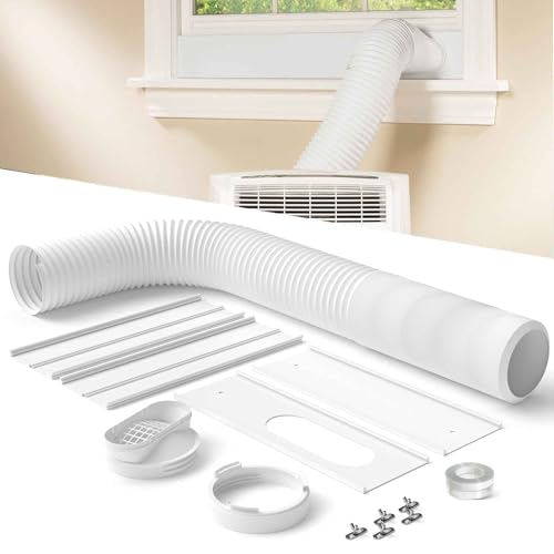 Portable Air Conditioner Window Vent Kit with 80' Length, 5.9' Diameter Exhaust Hose, 13Pcs Universal PVC AC Window Slide Seal with 4 Panel(17' to 63') for Horizontal&Vertical