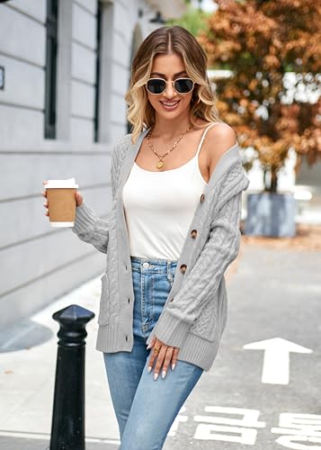 Image of Womens Cardigan Sweaters Cable Knit Sweater 2026 Fall Winter Chunky Open Front Button Down Coats with Pockets