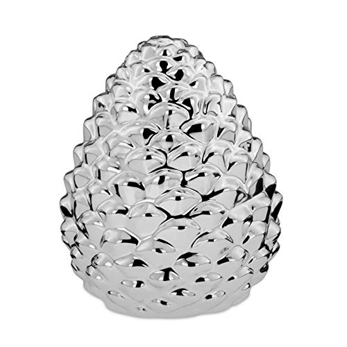Pinienzapfen Deko 15 cm - silberfarbene Porzellandeko mittelgroß,...