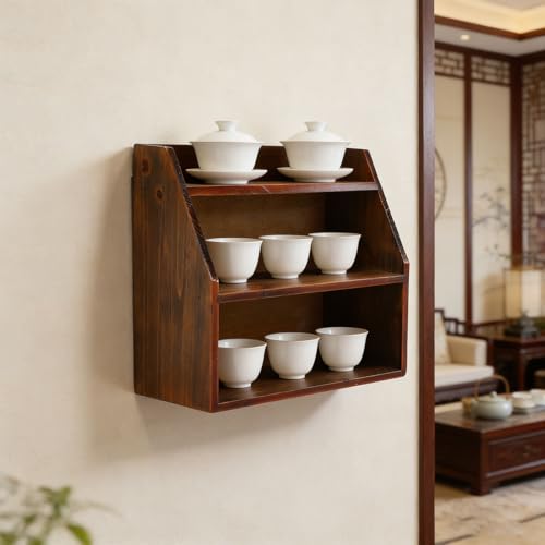 Étagère Murale en Bois Vintage à 3 Niveaux pour Tasses et Succulentes