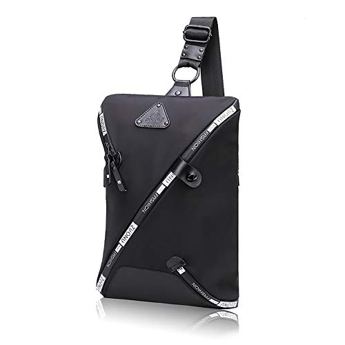 Hombre Tela Oxford Crossbody Bolsa, Multifuncional Impermeable Bolsa de Hombro con Puerto de Carga USB Moda Bolsa de Pecho, para Deportes Aire Libre Senderismo Cover