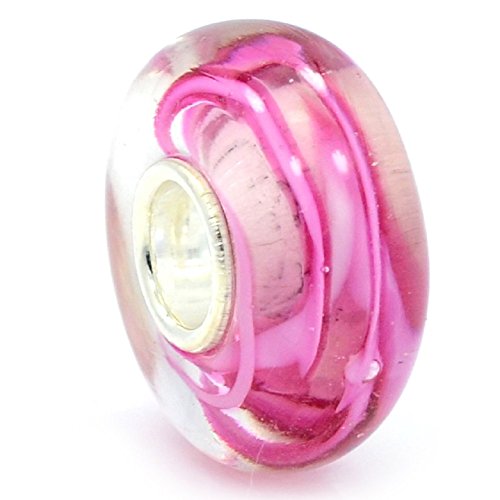 Icyrose Solid 925 Sterling Silver White Background With Pink Strands Glass Charm Bead For European Snake Chain Bracelets #TOP12