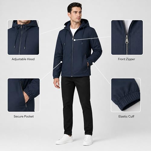 Image of Men's Water-Resistant Full Sleeve Jacket for Light Rain - Zipper Closure, Inside Pocket - Ideal for Bikers & Outdoor Activities